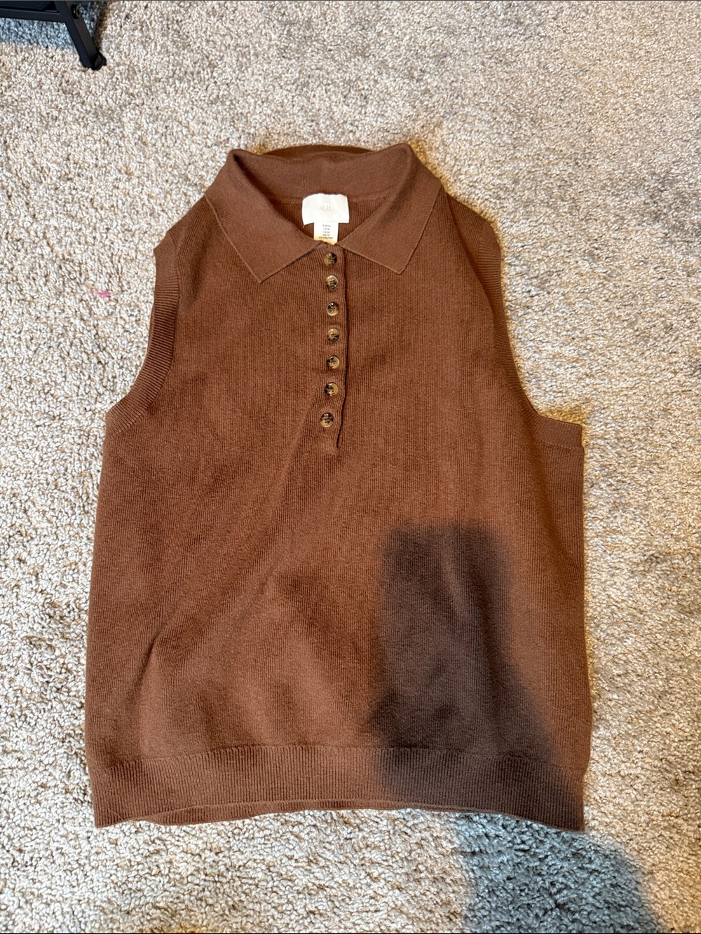 H&M Brown Sleeveless Polo Knit Top